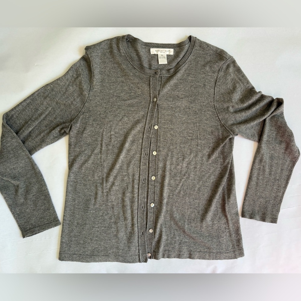 August Silk Gray Cardigan wool blend size petite P XL